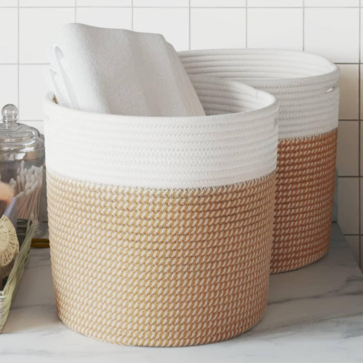 vidaXL Aufbewahrungskörbe 2 Stk. Braun und Weiss Ø28x28 cm Baumwolle Braun 28 x 28 cm, Braun 28 x 28