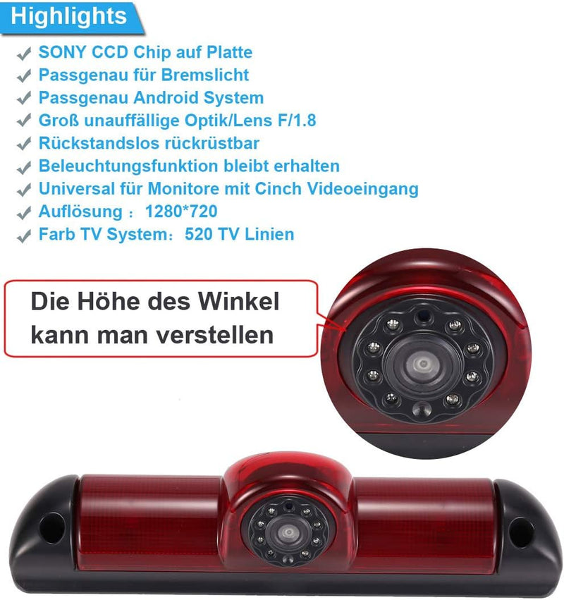 Auto Dritte Dach Top Mount Bremslicht Rückfahrkamera Rückfahrsystem Einparkkamera+ 7 Zoll LCD Monito