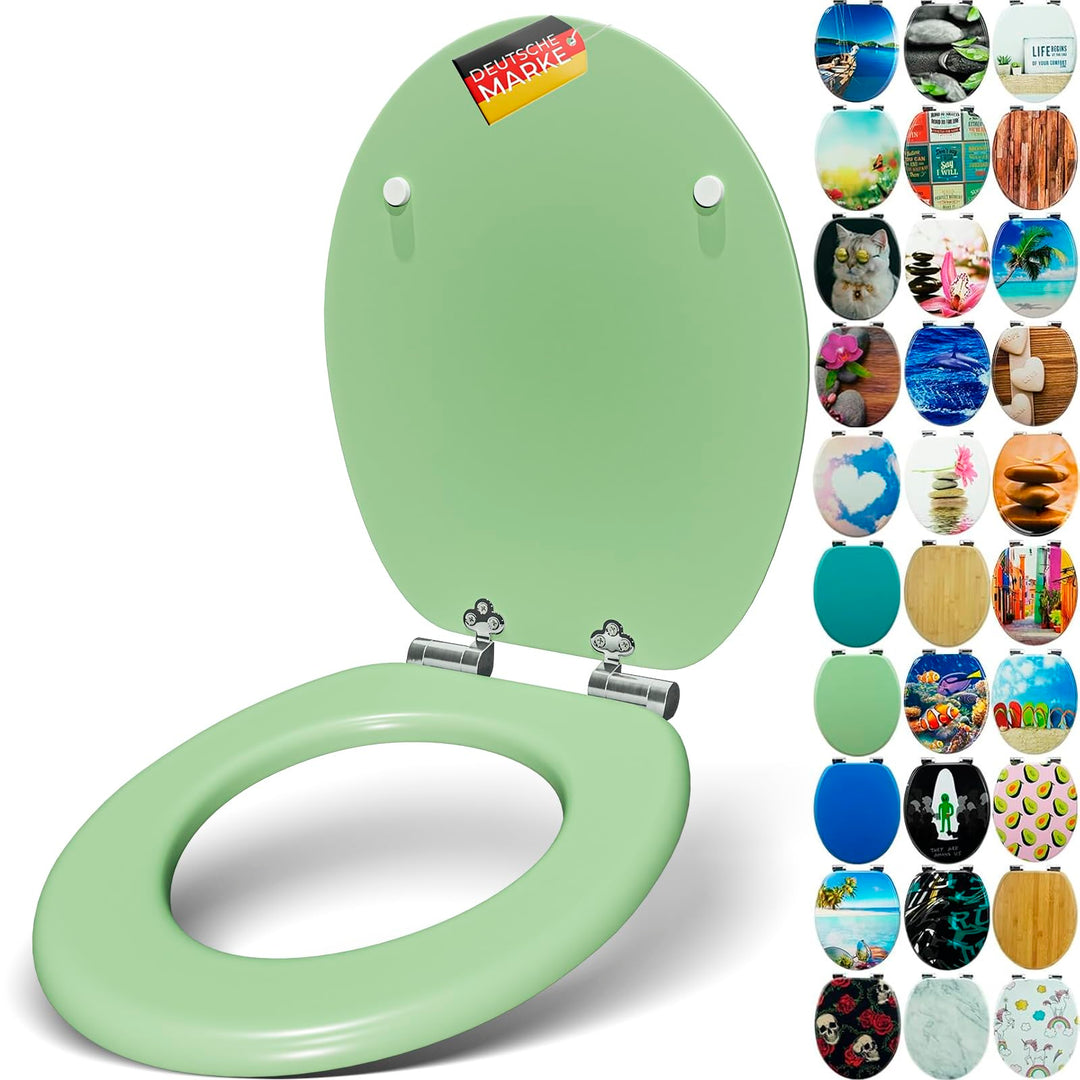 Premium WC Sitz mit Absenkautomatik – hochwertige Toilettendeckel aus Holz, viele bunte Motive, hohe