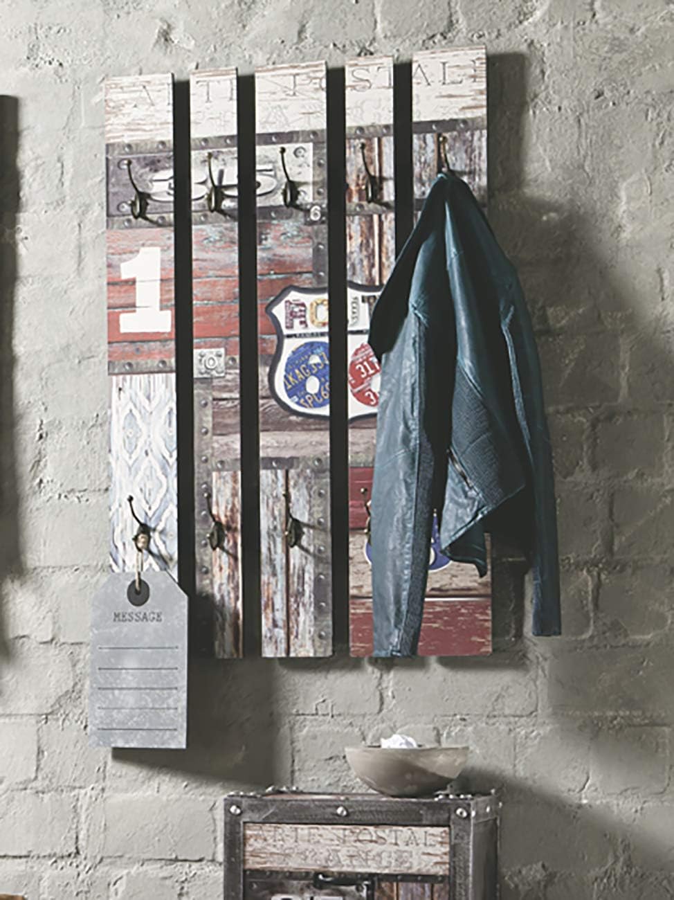 HAKU Möbel Wandgarderobe, Legierter Stahl, Vintage, Breite 65 cm Höhe 100 cm Tiefe 8 cm Motiv-vintag