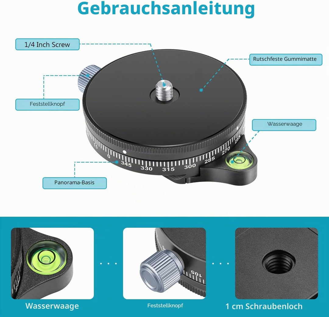 Neewer Kamera-Panorama-Schwenkfuss mit Stilplatte, 3/8-Zoll-Schraube, Aluminiumlegierung, Panorama-K