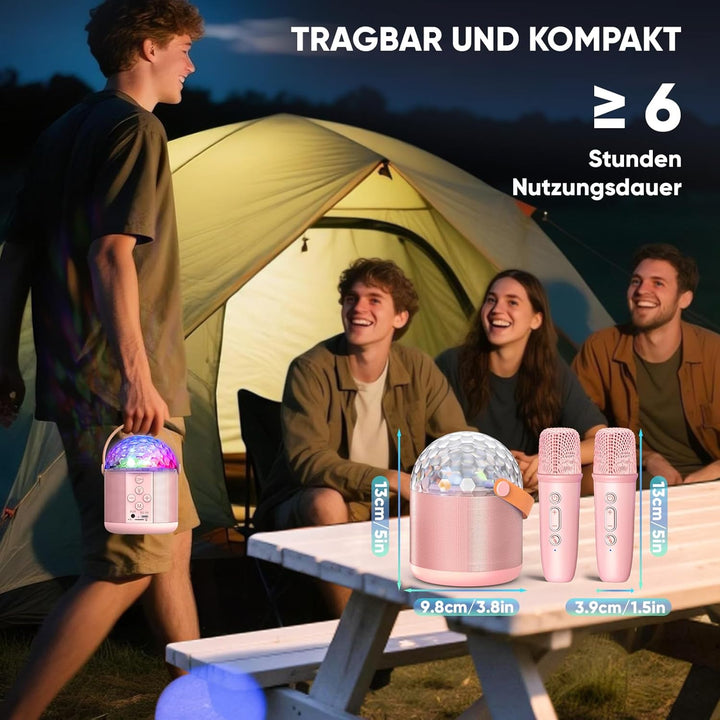 Karaoke Maschine mit 2 Karaoke Mikrofon, Geschenk Spielzeug Mädchen 3-15 Jahre, Tragbarer Bluetooth