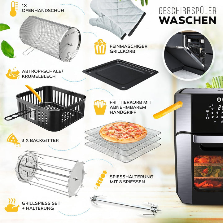 Balter Heissluftfritteuse HL-1200-BL, 12 Liter, Friteuse, LED Touchscreen, 10 Programme, Dörrautomat
