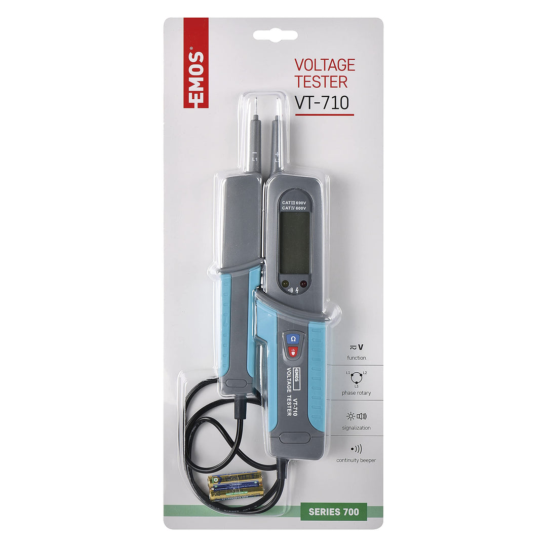 EMOS Spannungsprüfer und Phasentester CAT IV 600 V, AC/DC Volttester/digitaler Spannungstester 6V -
