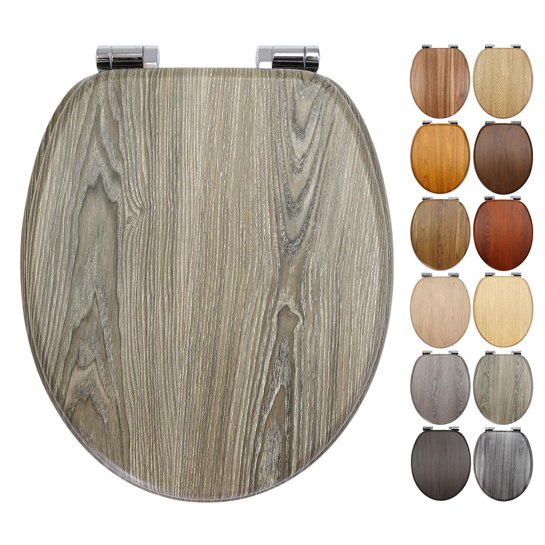 WC Sitz mit Absenkautomatik, hochwertiger Toilettendeckel aus MDF-Holzkern, Toilettensitz mit Holzop
