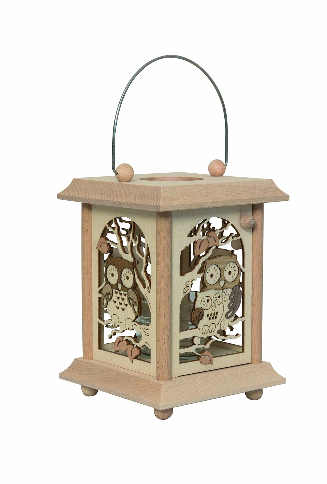 Drechslerei Kuhnert Tischlaterne/Teelichthalter - Motiv: Eule aus Edelholz - Masse: 11,5 x 11,5 x 17