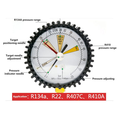 Stickstoffdruck Manometer, Stickstoff Druckprüfgerät Klimaanlagen Kälte Stickstoff Drucktesttabelle