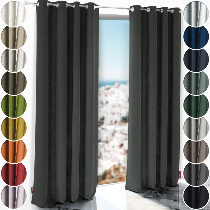 Schuette® Verdunkelungs-Vorhang Gardine mit Ösen ● Millenium Velvet: Dark Shadow (Grau) ● 135x230cm