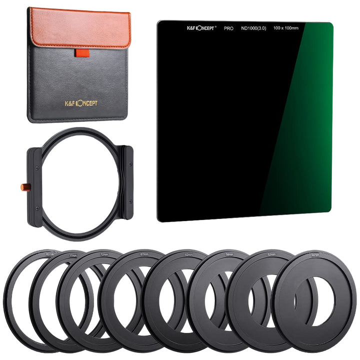100x100mm Quadratfilter Kit - ND1000 Quadratfilter - Metallfilterhalter - 8 Stück Adapterringe für D