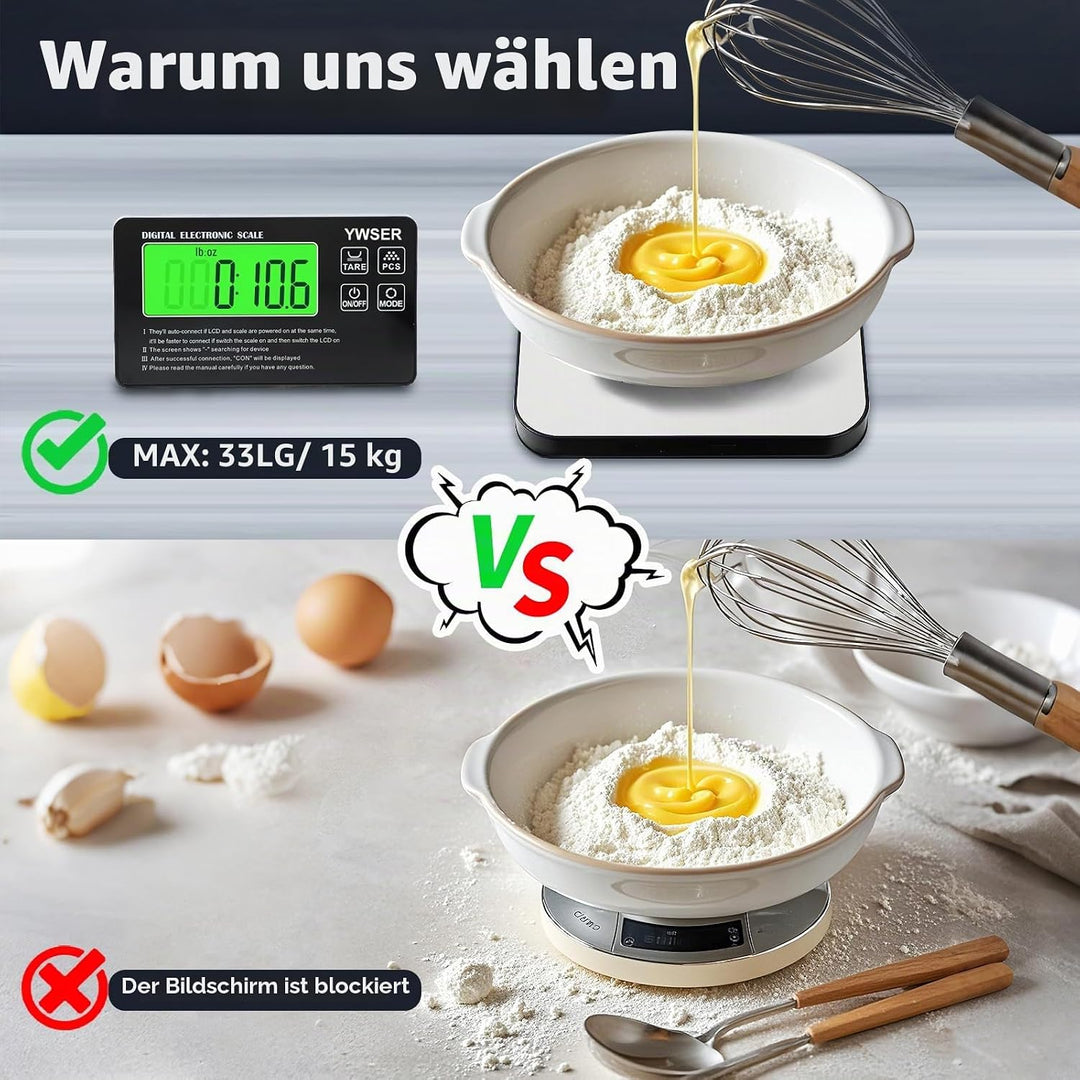 15kg Digitale Küchenwaage mit LCD-Fernanzeige, Split entworfenes Display zum einfachen Lesen und Rei