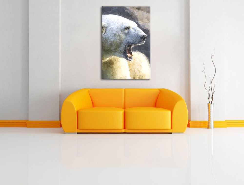 brüllender Eisbär Deluxe Format: 100x70 cm auf Leinwand, XXL riesige Bilder fertig gerahmt mit Keilr