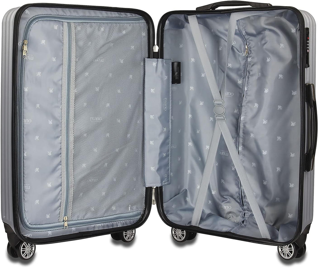 mano Don Carlo 3er-Hartschalen Kofferset (S,M,L) 4 Rollen mit TSA-Zahlenschloss, Silber Set Silber,