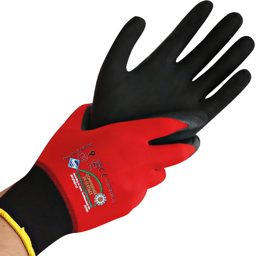 ASATEX Feinstrickhandschuh mit Mikroschaum-Beschichtung CONDOR-T, rot, Gr. 7 (12 Paar) 7 Rot/Braun,