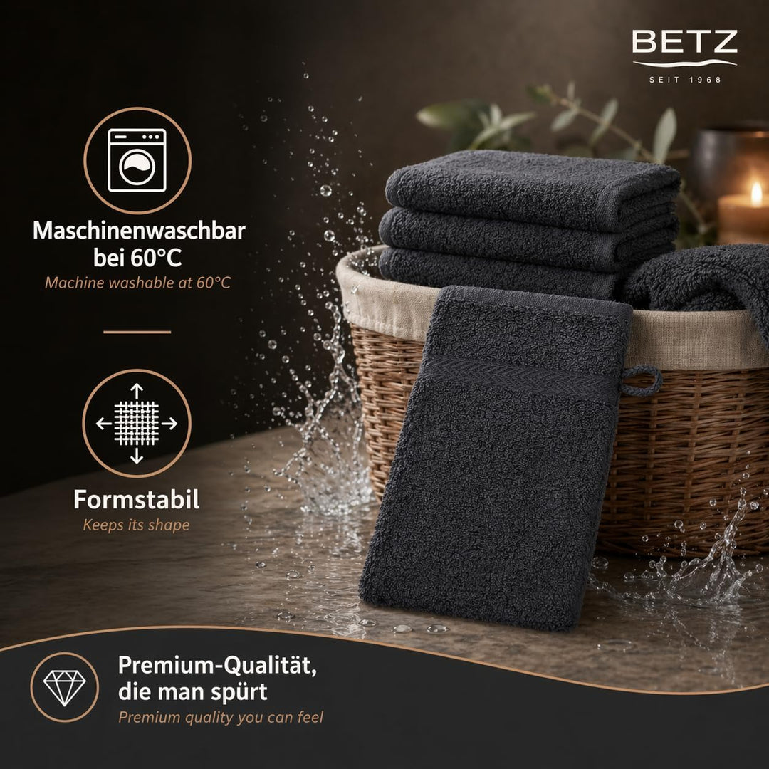 Betz 20 Stück Waschhandschuhe Waschlappen Premium Grösse 16x21 cm 100% Baumwolle Farbe Graphit, Grap