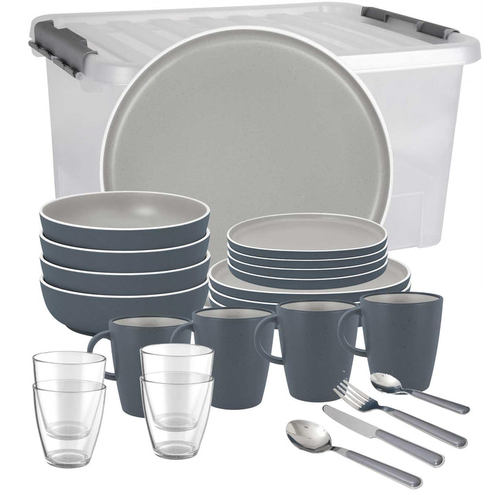 BRUNNER: Melamin Geschirr-Set Camping | 36-tlg - Teller, Becher, Besteck, Gläser für 2-4 Personen |