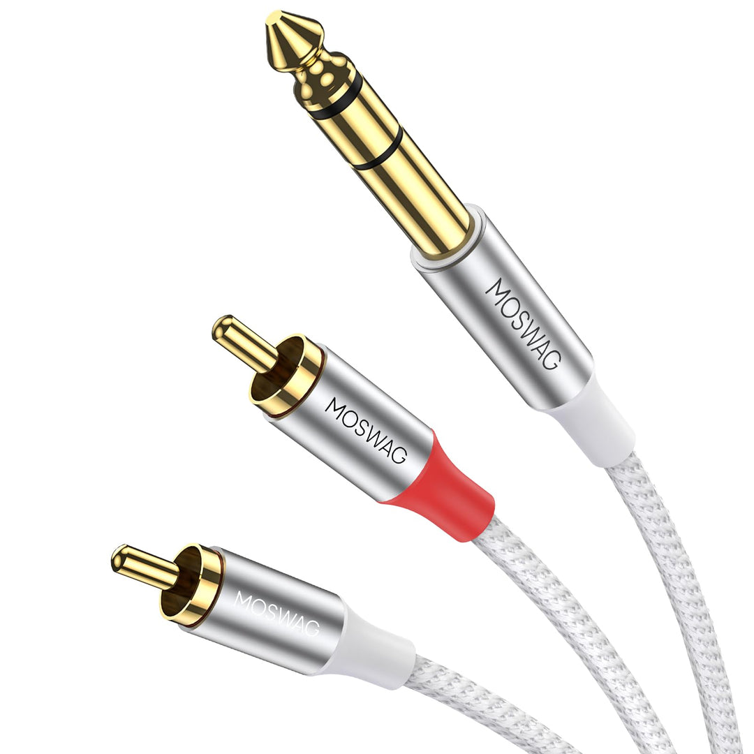 MOSWAG 6,3 mm Klinke auf Cinch Kabel, Cinch-Audiokabel 10M, Klinkenkabel, Klinkenstecker auf 2 x Cin