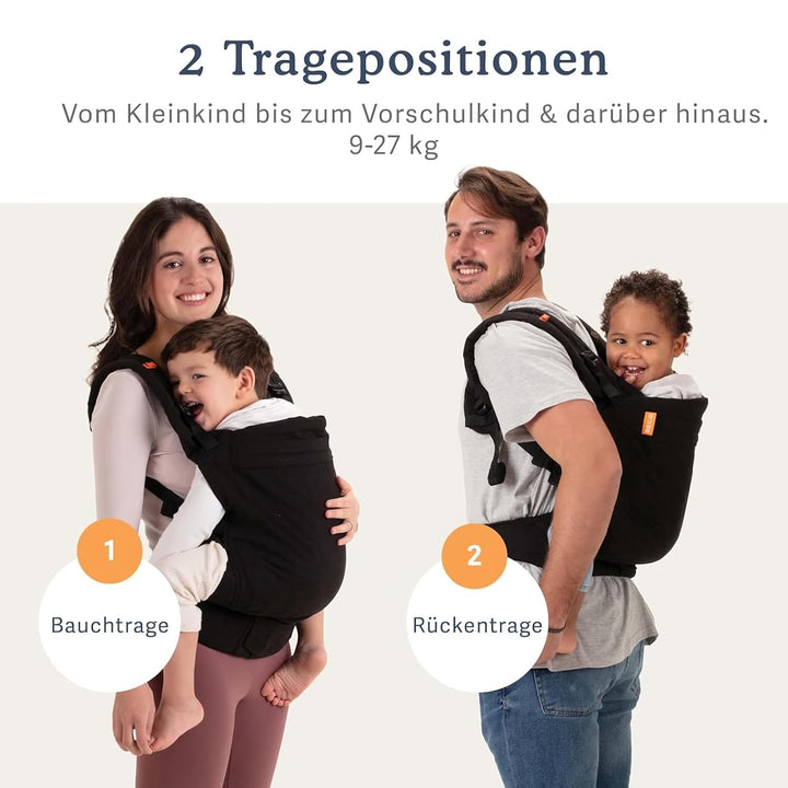 Beco Toddler Babytrage mit extra breitem Sitz - Kindertragerucksack aus 100% Baumwolle, 2 Trageposit