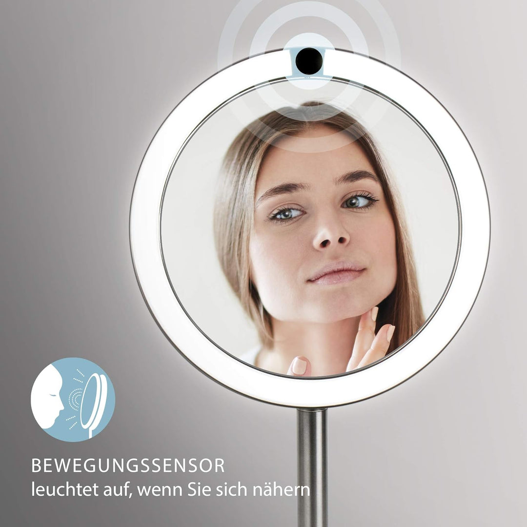 HoMedics drehbarer Kosmetikspiegel mit Annäherungssensor, vergrössernder LED-Spiegel, stabiler Stand
