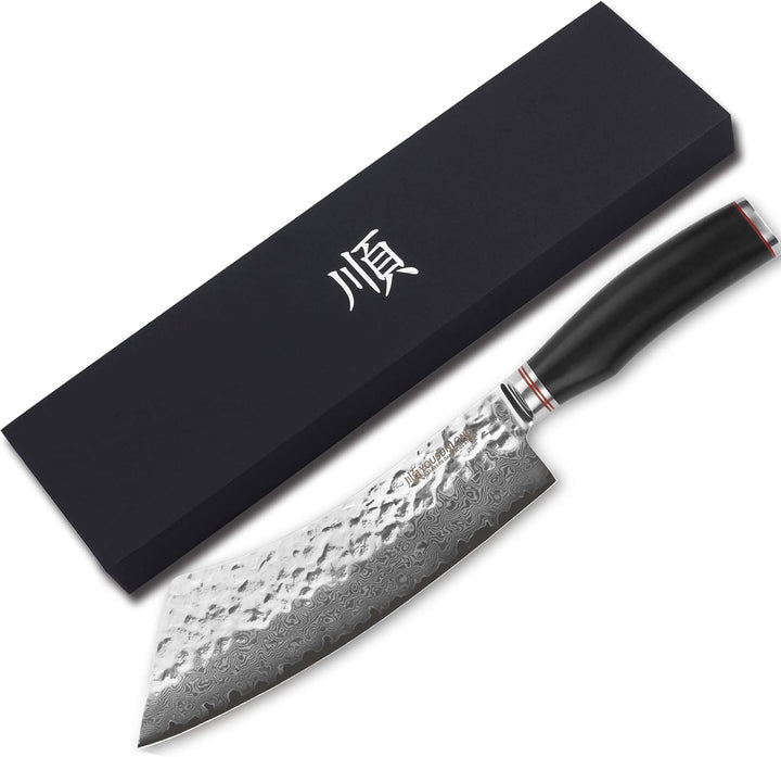 YOUSUNLONG Metzgermesser 22,86cm BBQ Küchenmesser - Japanischer gehämmerter Damaststahl - Leadwood G