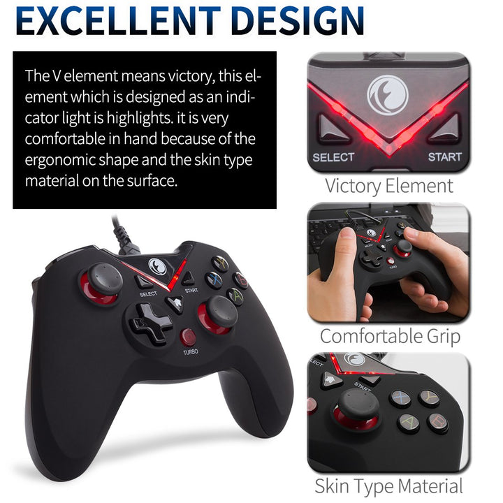 IFYOO V-one Wired USB Gaming Controller Gamepad Joystick für PC (Windows XP/7/8/10/11) & Steam & And