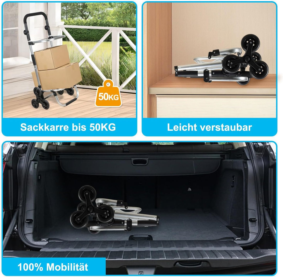 Einkaufstrolley Treppensteiger mit Kühlfach | 50kg Traglast & Grosses Volumen | 3-Rad-Treppensystem,