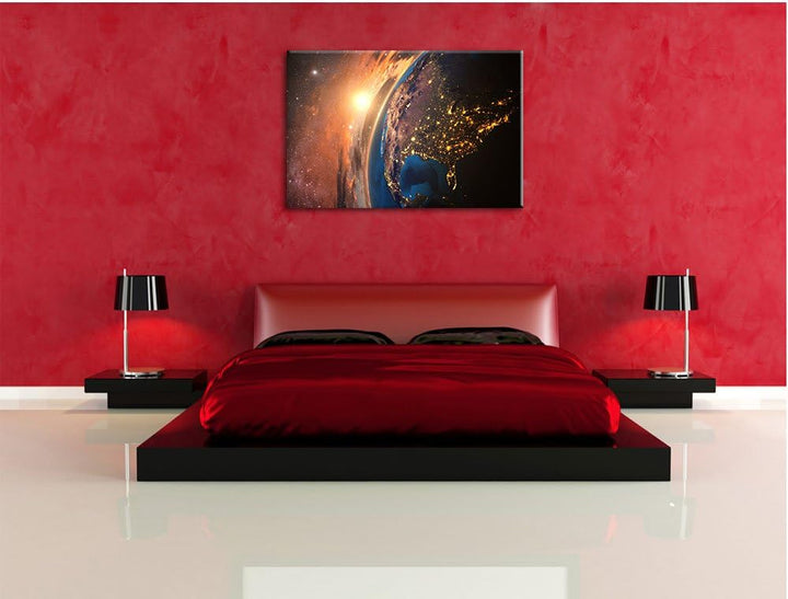Pixxprint 3D-Rendering der Erde als Leinwandbild/Grösse: 100x70 cm/Wandbild/Kunstdruck/fertig bespan