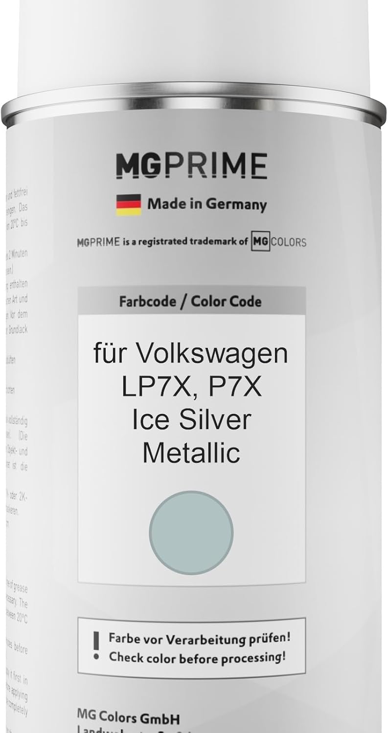 MG PRIME Autolack Sprühdosen Set für Volkswagen VW LP7X / P7X Ice Silver Metallic Basislack Klarlack