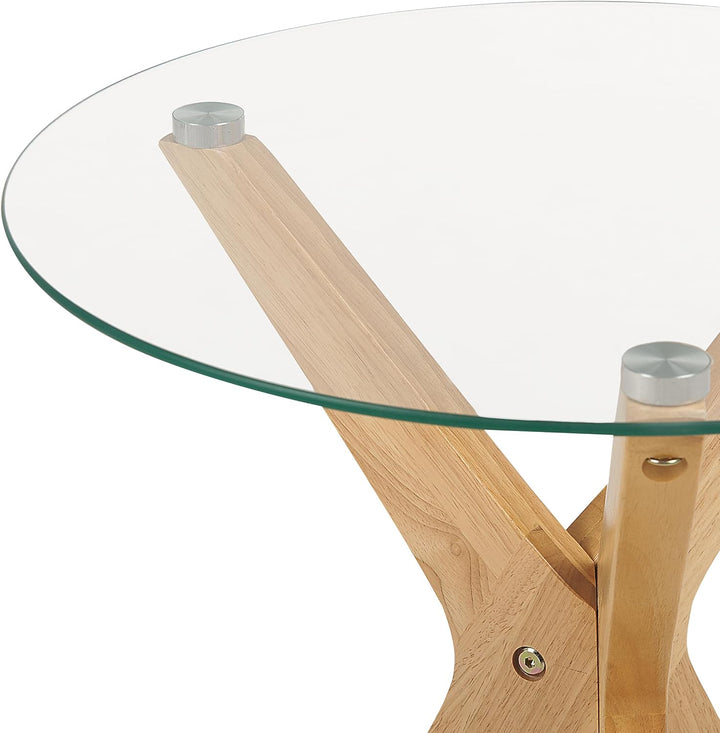 Couchtisch 2er Set Glas trasparent mit Holzbeinen hellbraun rund modern Valley