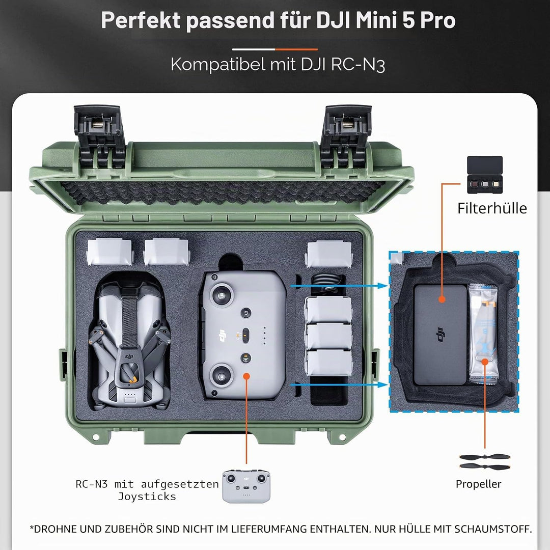 Lykus Titan MM510 Wasserdicht Tasche/Koffer/Case für DJI Mini 5 Pro und RC2/RC-N3,Unterstützt 7 Akku