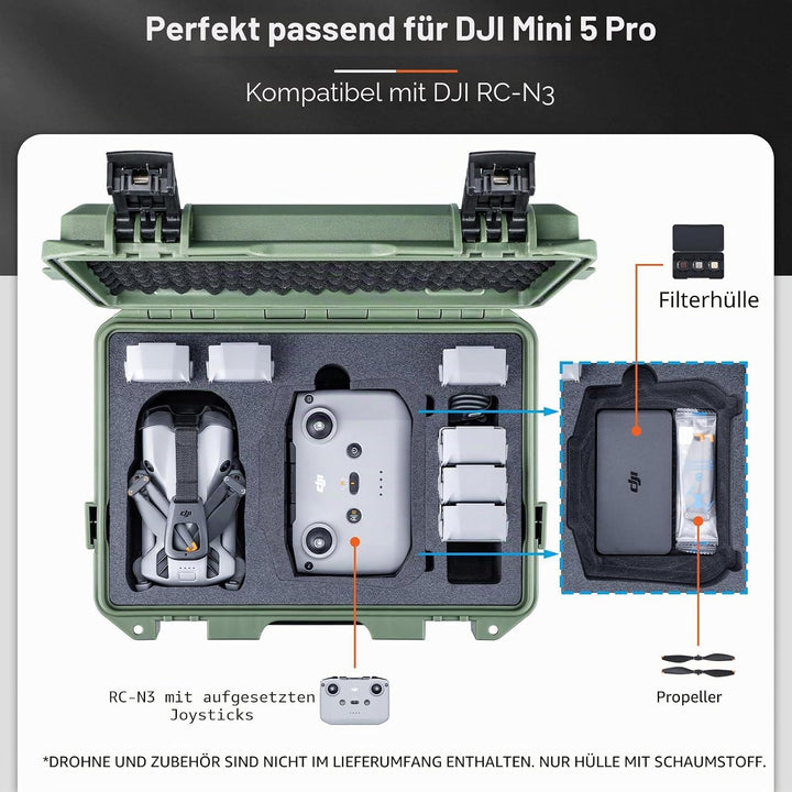 Lykus Titan MM510 Wasserdicht Tasche/Koffer/Case für DJI Mini 5 Pro und RC2/RC-N3,Unterstützt 7 Akku