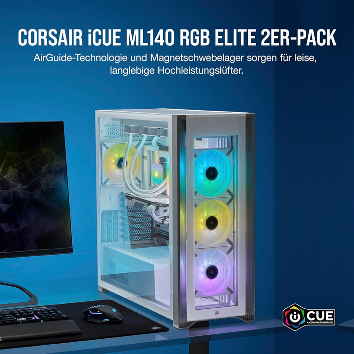 Corsair iCUE ML140 RGB ELITE, 140-mm-PWM-RGB-Lüfter (CORSAIR AirGuide-Technologie, Magnetschwebelage