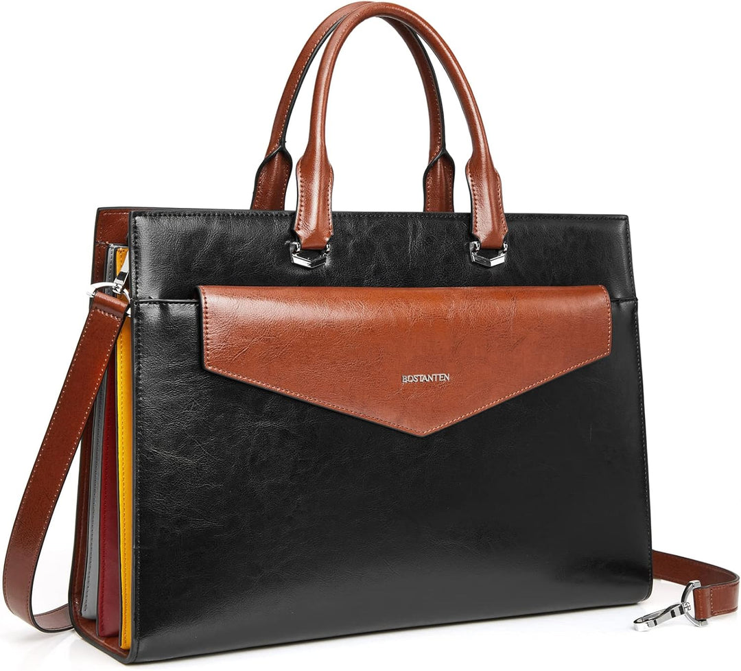 BOSTANTEN Damen Aktentaschen Leder Laptop Schultertasche 15.6 Zoll Frauen Arbeitstasche Businesstasc