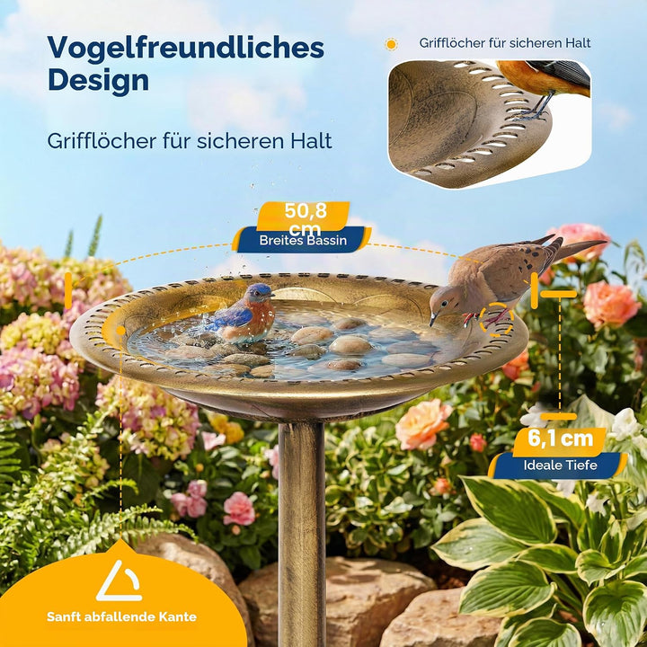 VIVOHOME Vogeltränke 71cm hoch Polyresin leicht antike Optik für Aussenbereich Kupfer, Kupfer