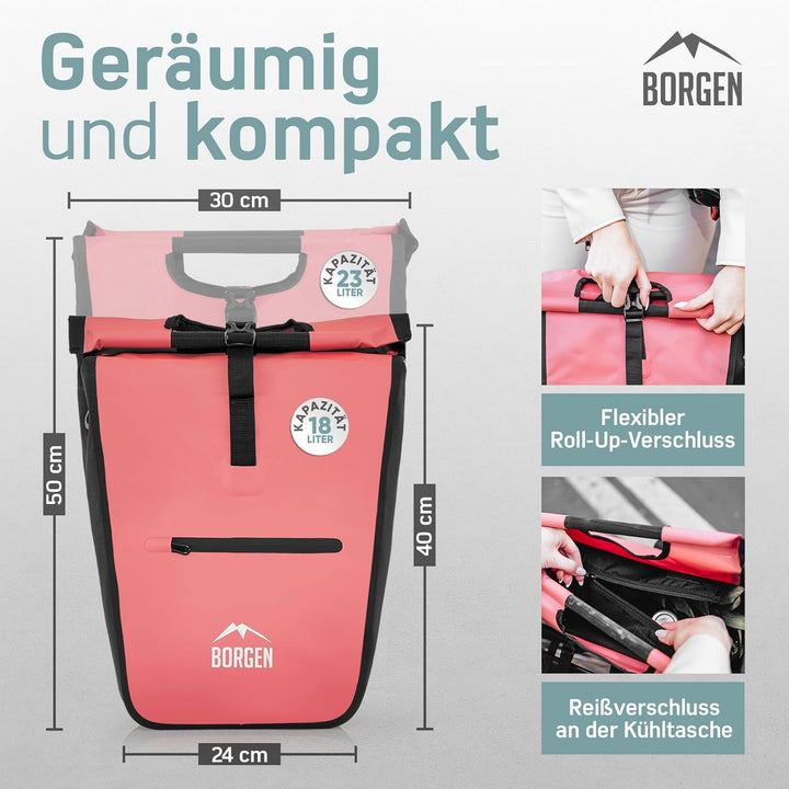 Borgen Fahrrad Einkaufstasche für Gepäckträger mit herausnehmbaren Kühleinsatz - Verwendbar als Gepä