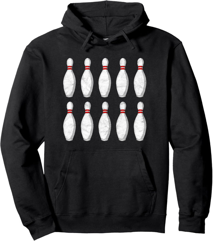 Vintage Funny Bowling Ten Pins 80's Vibe Retro Graphic Pullover Hoodie