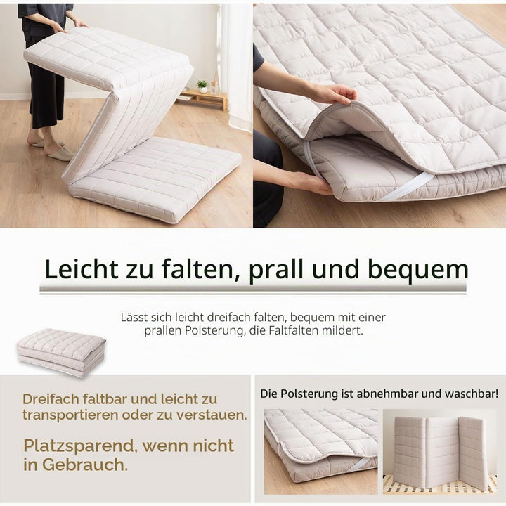 EMOOR Japanische Dreifach Gefaltete Futon-Matratze Machi mit Matratzenauflage 180 x 202 cm Grau, Zwi