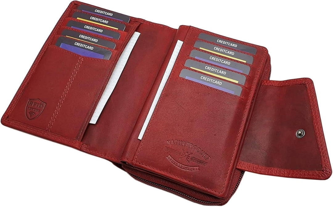 Echt Rindleder Damen Geldbörse / Geldbeutel / Portemonnaie / Geldtasche / Portmonee in Hochformat mi