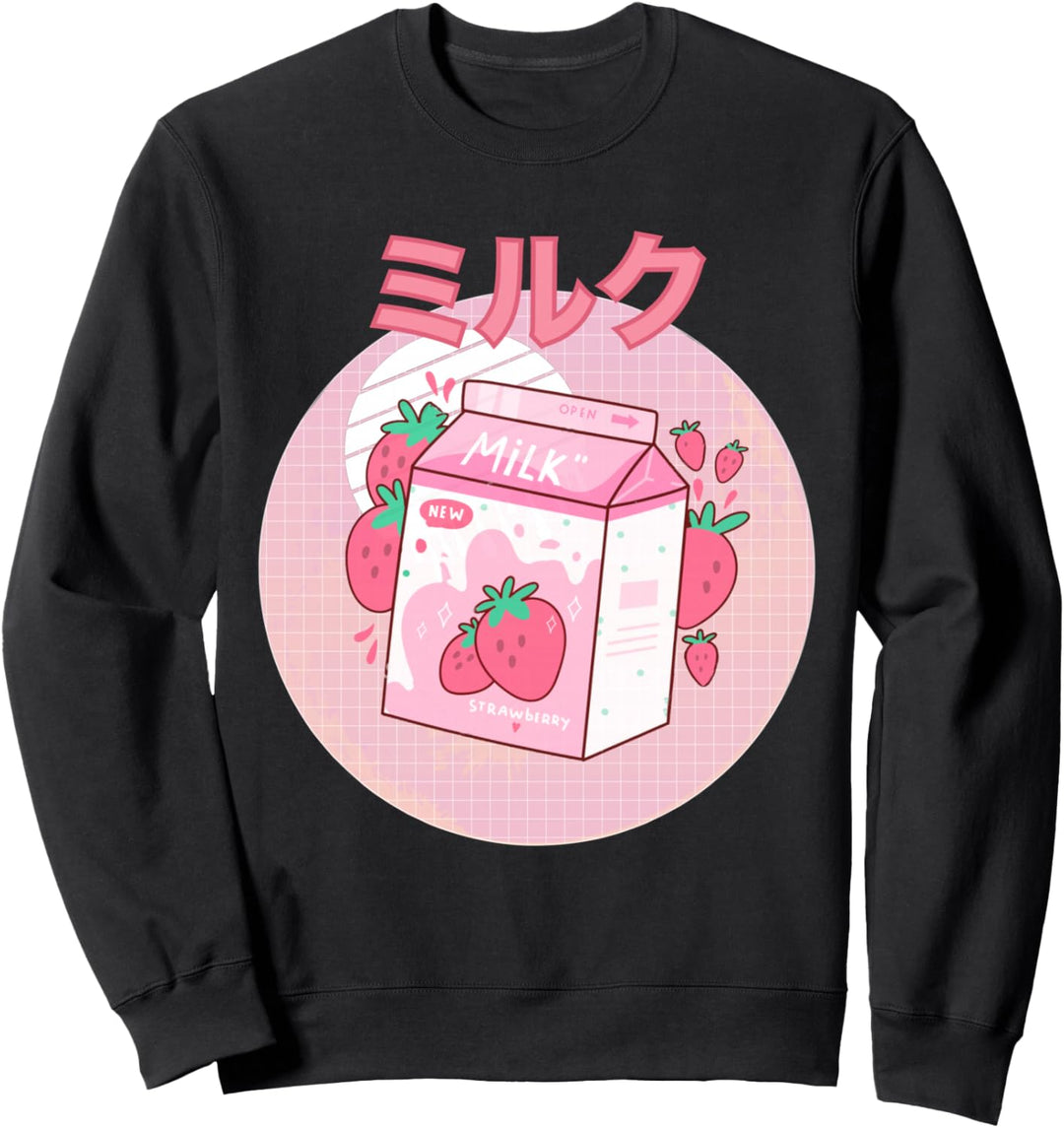 Erdbeer-Milchshake-Karton Rosa Lustige Japanische Retro 90er Jahre Sweatshirt
