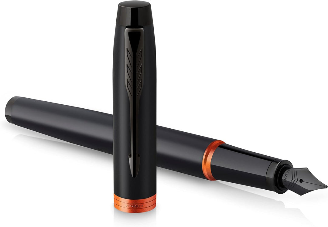 Parker IM Vibrant Rings Füller | satinschwarzer Lack mit leuchtendorangen Akzenten | Füllfederhalter
