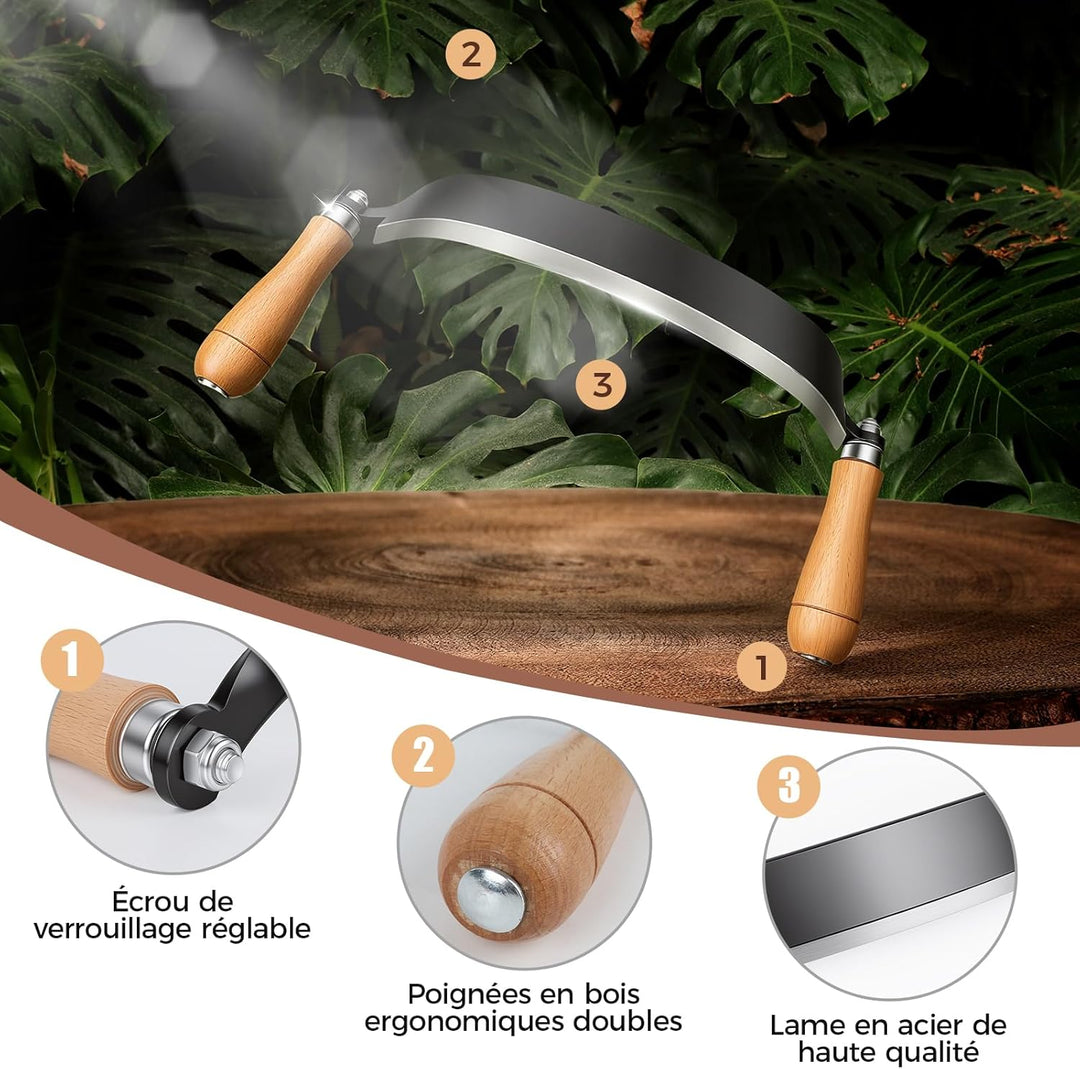 250 mm Zugmesser für Holz, Baumschäler mit komfortabler Holzgriff, Wolframstahl, Schindelmesser, Zus