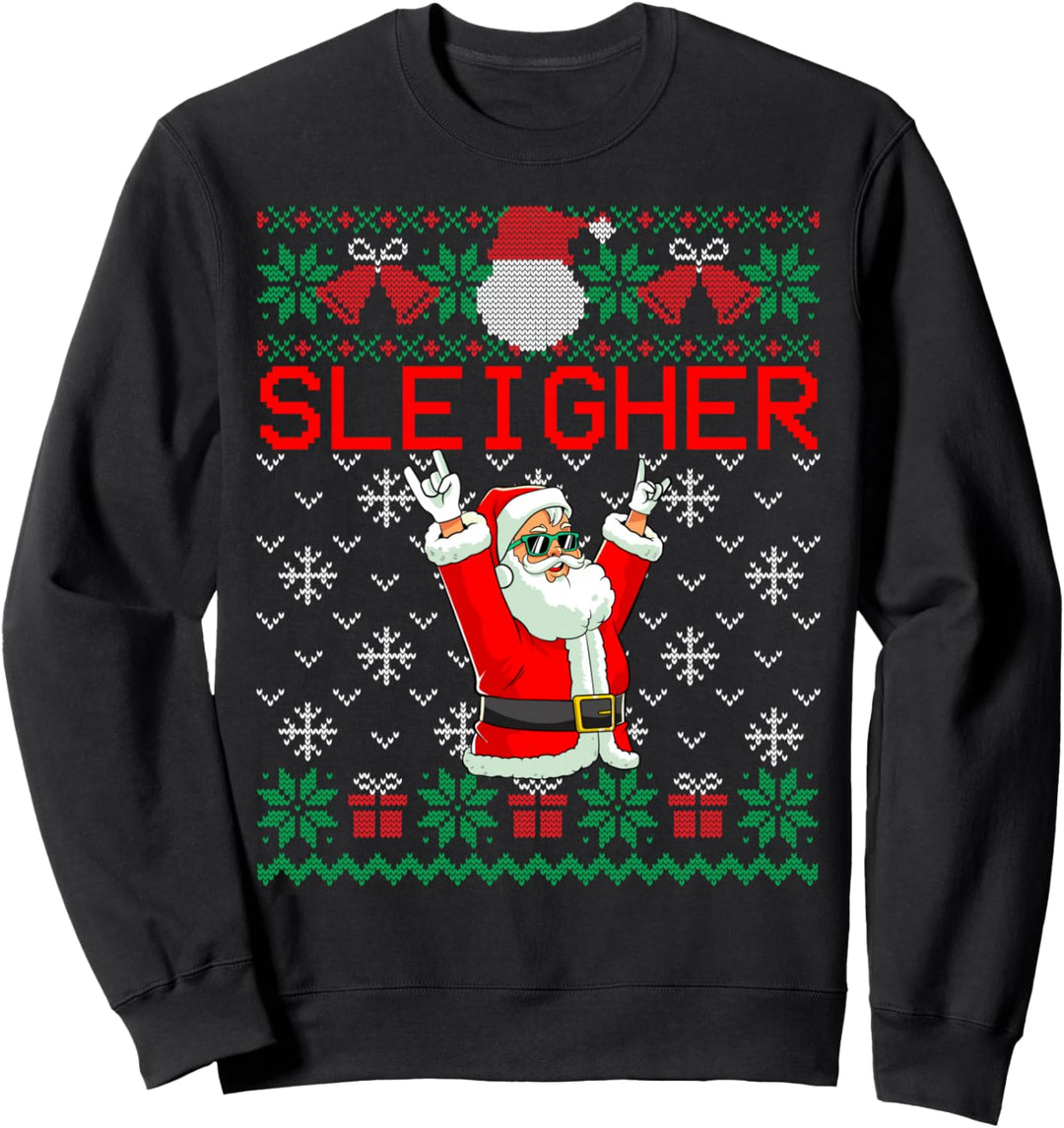 Sleigher Heavy Metal Music Hail Santa hässlicher Weihnachtspullover Sweatshirt