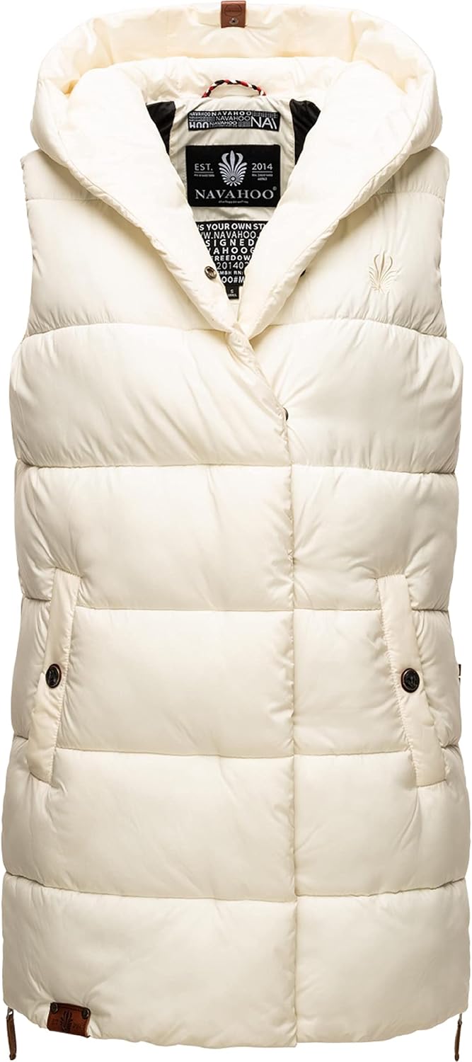 Navahoo warme Damen Winter Steppweste lang mit Kapuze Madilynaa XS-XXL S Offwhite, S Offwhite