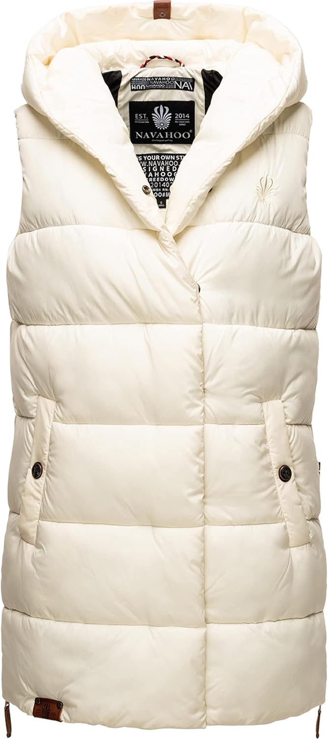 Navahoo warme Damen Winter Steppweste lang mit Kapuze Madilynaa XS-XXL S Offwhite, S Offwhite