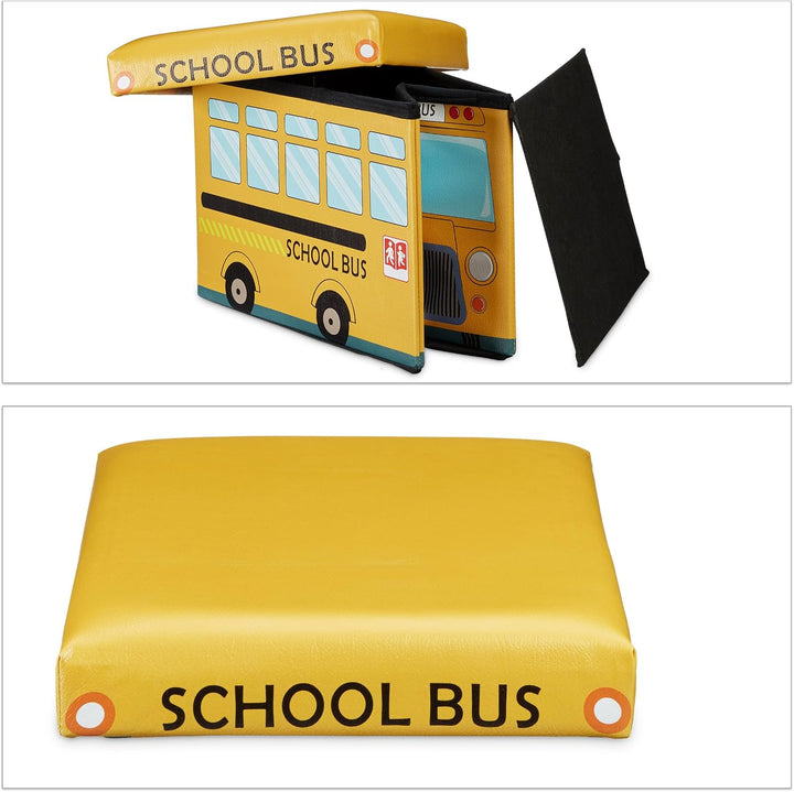 Relaxdays Faltbare Spielzeugkiste Schulbus HBT 32 x 48 x 32 cm stabiler Kinder Sitzhocker als Spielz