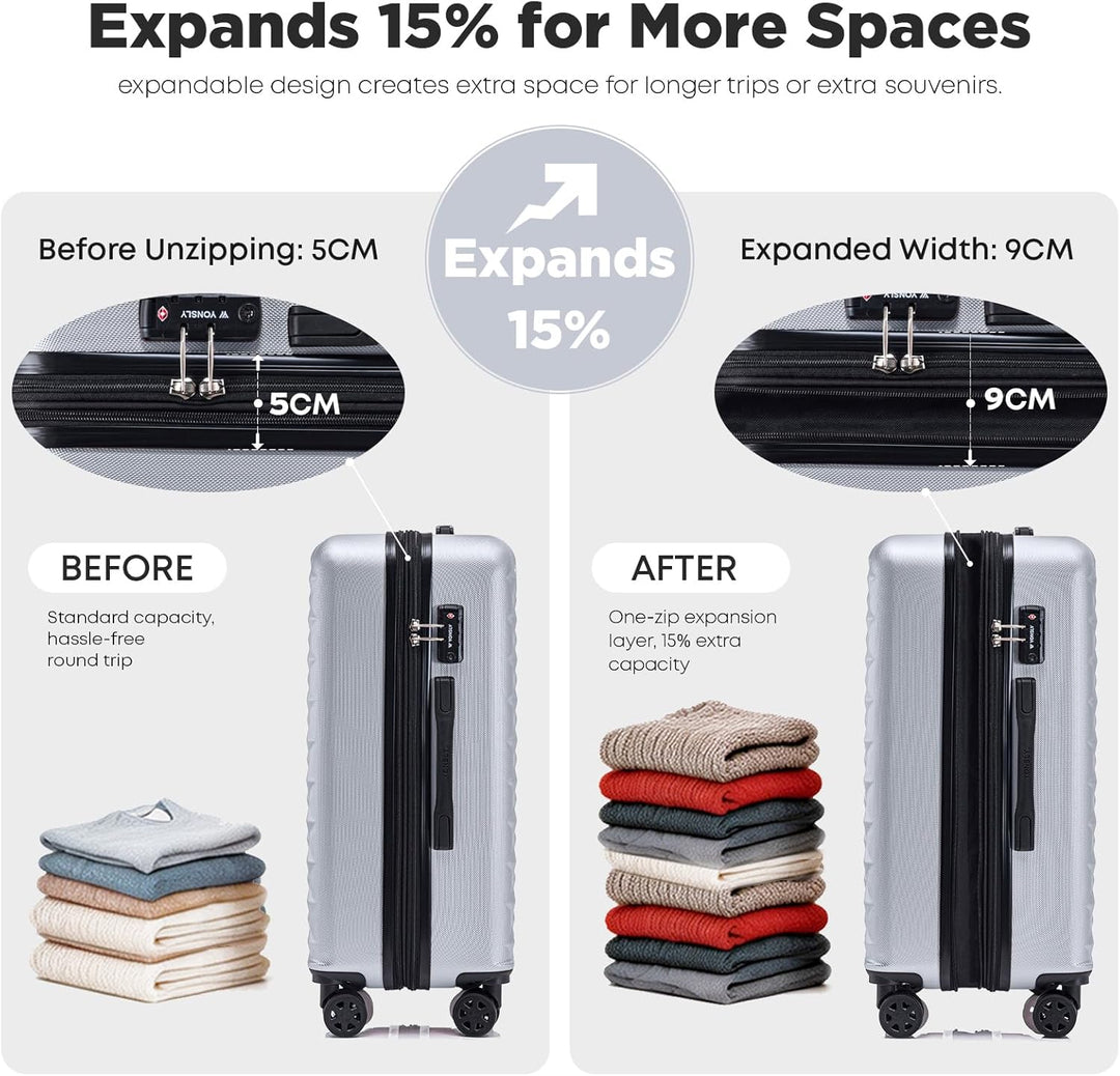 Reisekoffer Suitcase, Erweiterbarer Hartschalenkoffer Trolley mit TSA-Schloss und hochwertigem YKK-R