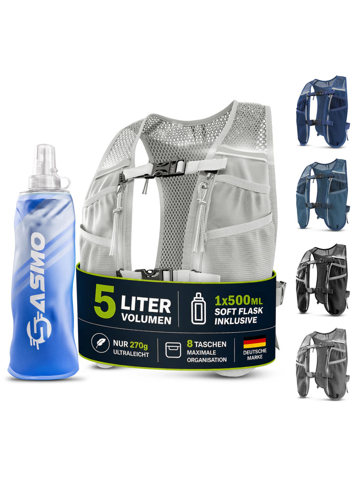 SASMO® Laufweste Damen & Herren 5L / 2L | Running Vest - Ultraleicht & atmungsaktiv| Laufrucksack Da