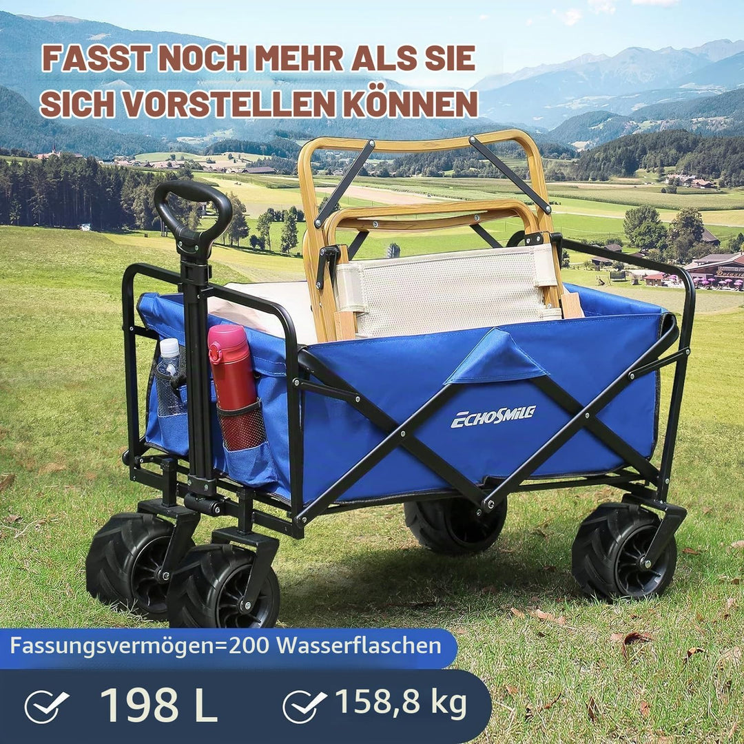 EchoSmile Bollerwagen Faltbar 200L 160KG, Handwagen Transportwagen Klappbar mit Verstellbarem Griff