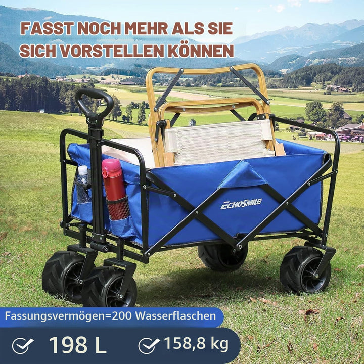 EchoSmile Bollerwagen Faltbar 200L 160KG, Handwagen Transportwagen Klappbar mit Verstellbarem Griff