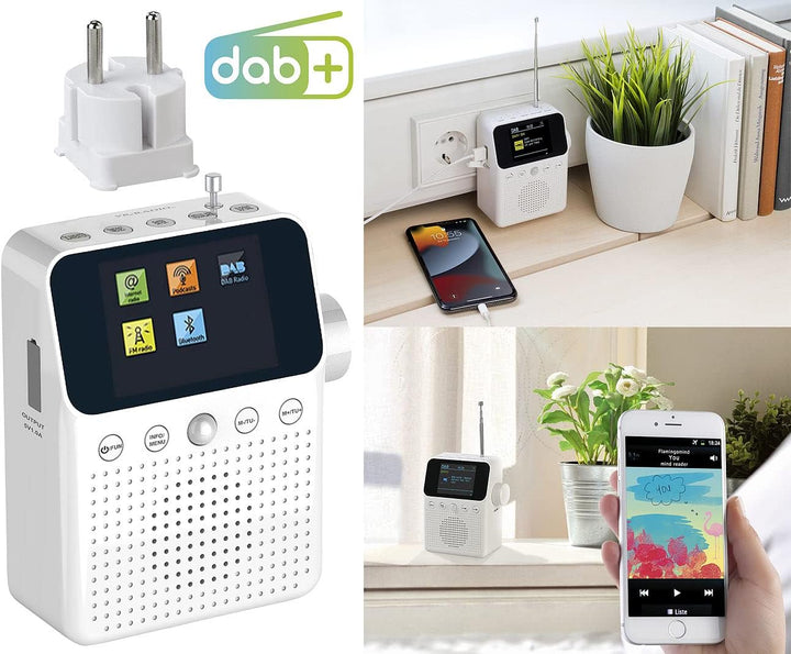 VR-Radio Badradio: 2in1-Steckdosenradio mit DAB+, Bluetooth, Bewegungsmelder, Akku, 8 W (DAB Radio S