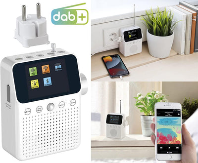 VR-Radio Badradio: 2in1-Steckdosenradio mit DAB+, Bluetooth, Bewegungsmelder, Akku, 8 W (DAB Radio S